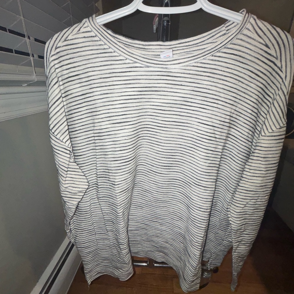 Old Navy Black and White Striped Linen Blend Top